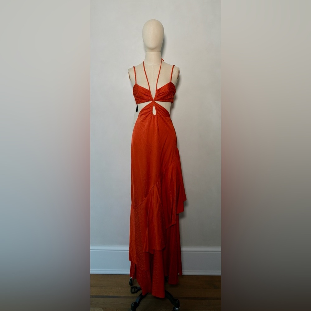 Johanna Ortiz Cutout Maxi Dress in Vibrant Orange